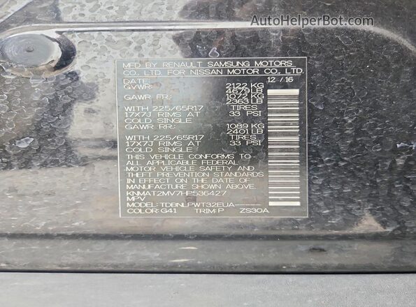 KNMAT2MV7HP536427 2017 NISSAN ROGUE Black Vista de la etiqueta del VIN