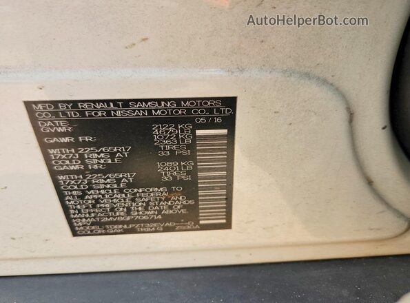 KNMAT2MV8GP706714 2016 NISSAN ROGUE White Widok naklejki z numerem VIN