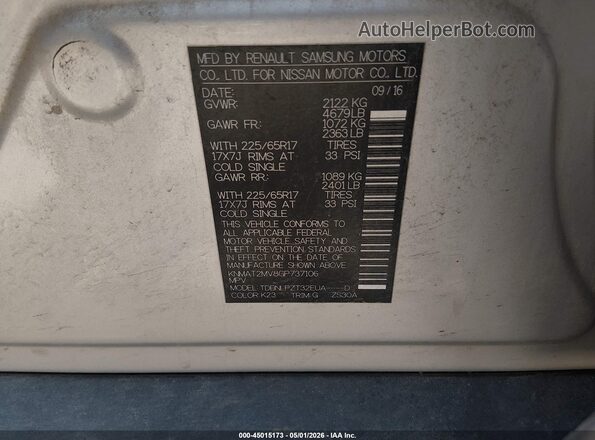 KNMAT2MV8GP737106 2016 NISSAN ROGUE Серебряный Вид подкапотного пространства