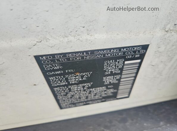 KNMAT2MV8JP575405 2018 NISSAN ROGUE White VIN sticker view