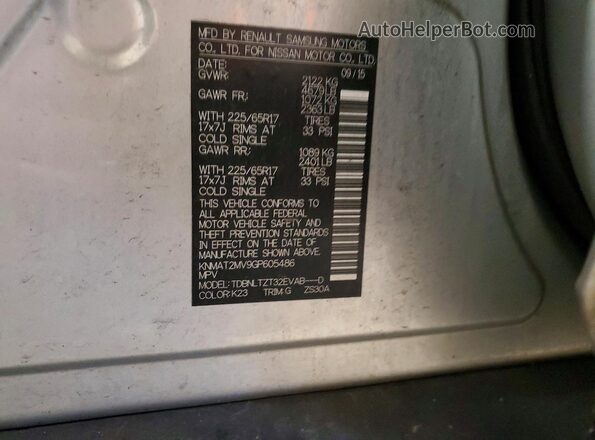 KNMAT2MV9GP605486 2016 NISSAN ROGUE Silver Панорамний вид салону 360°