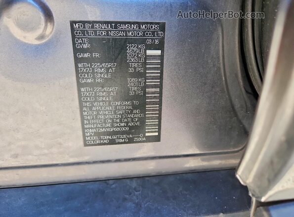 KNMAT2MVXGP680309 2016 NISSAN ROGUE Gray Widok naklejki z numerem VIN