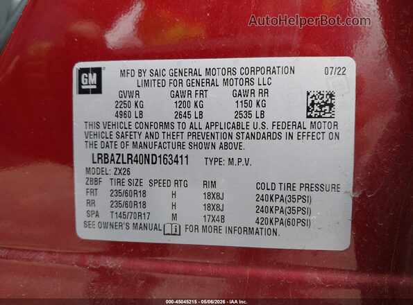 LRBAZLR40ND163411 2022 BUICK ENVISION Бордовый Вид подкапотного пространства