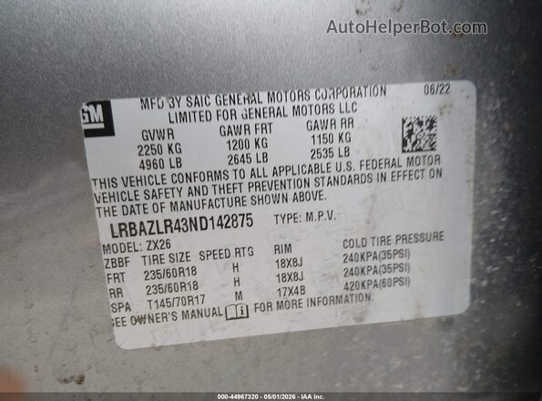 LRBAZLR43ND142875 2022 BUICK ENVISION Gray ძრავის განყოფილების ხედი