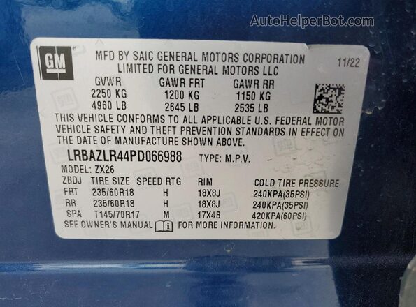 LRBAZLR44PD066988 2023 BUICK ENVISION Blue VIN կոդի պիտակի տեսք