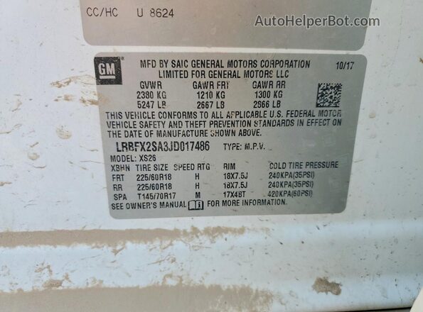 LRBFX2SA3JD017486 2018 BUICK ENVISION Белый Вид подкапотного пространства