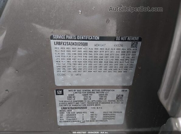 LRBFX2SA3KD026688 2019 BUICK ENVISION Cream ძრავის განყოფილების ხედი