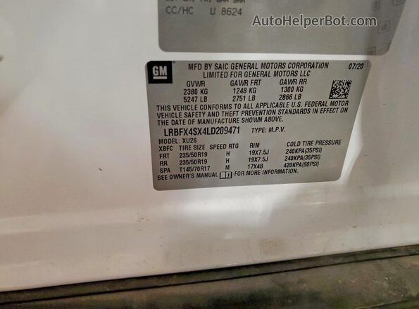 LRBFX4SX4LD209471 2020 BUICK ENVISION Белый Вид наклейки с VIN-кодом