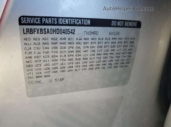 LRBFXBSA0HD040542 2017 BUICK ENVISION Серебряный Вид наклейки с VIN-кодом
