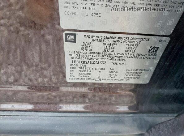 LRBFXBSA1LD031776 2020 BUICK ENVISION Brown Vista de la etiqueta del VIN