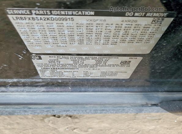 LRBFXBSA2KD009915 2019 BUICK ENVISION Black VIN կոդի պիտակի տեսք
