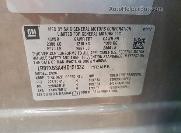 LRBFXBSA4HD151532 2017 BUICK ENVISION Brown Vista del compartimento del motor