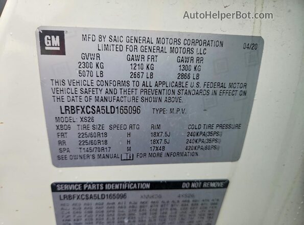 LRBFXCSA5LD165096 2020 BUICK ENVISION White Панорамний вид салону 360°