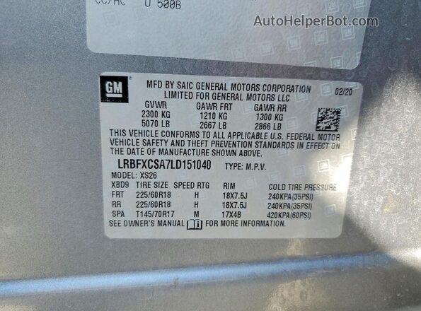 LRBFXCSA7LD151040 2020 BUICK ENVISION Silver Vista interior de 360 grados