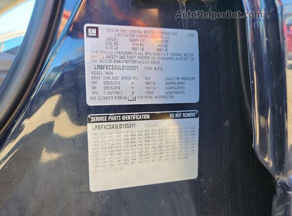 LRBFXCSA9LD155011 2020 BUICK ENVISION Черный Вид наклейки с VIN-кодом