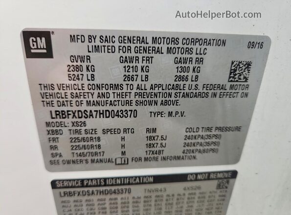 LRBFXDSA7HD043370 2017 BUICK ENVISION White Widok wnętrza 360 stopni