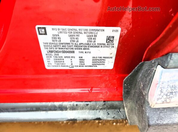 LRBFZKE41SD043568 2025 BUICK ENVISION Красный Вид наклейки с VIN-кодом