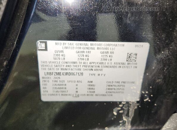 LRBFZME43RD067120 2024 BUICK ENVISION Black Vista de la etiqueta del VIN