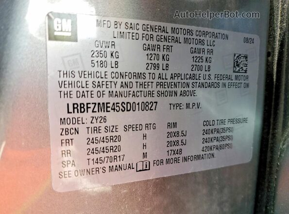 LRBFZME45SD010827 2025 BUICK ENVISION Silver Вид наклейки з VIN-кодом