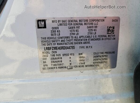 LRBFZME46RD044785 2024 BUICK ENVISION White Вид наклейки з VIN-кодом