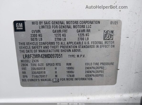 LRBFZMR42MD097051 2021 BUICK ENVISION White Vista del compartimento del motor