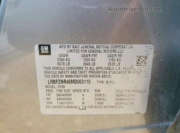 LRBFZNR48MD063119 2021 BUICK ENVISION Gray VIN կոդի պիտակի տեսք