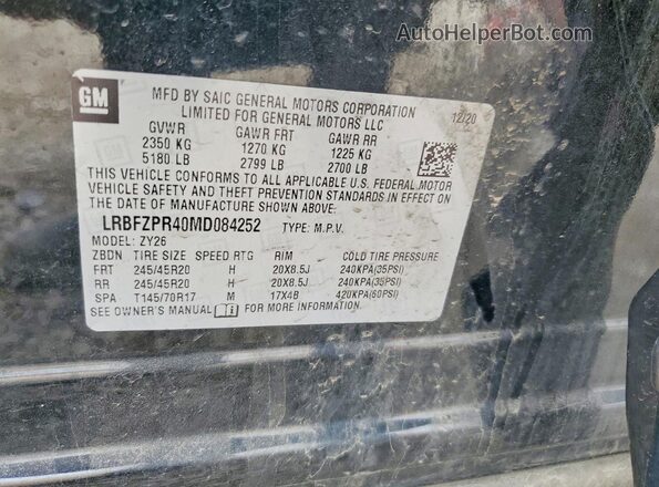 LRBFZPR40MD084252 2021 BUICK ENVISION Black Вид наклейки з VIN-кодом