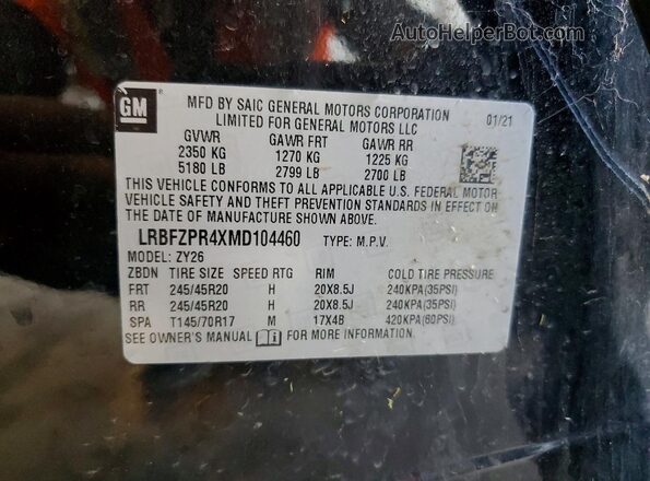 LRBFZPR4XMD104460 2021 BUICK ENVISION Black Вид наклейки з VIN-кодом