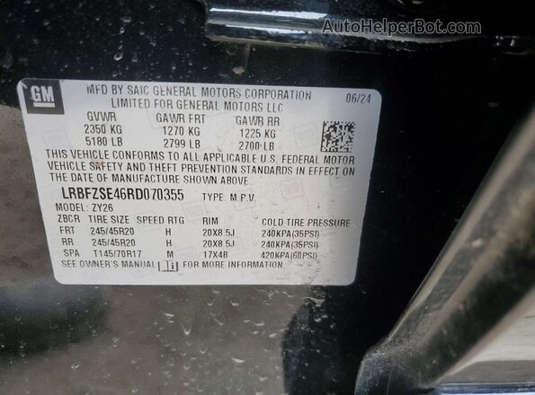LRBFZSE46RD070355 2024 BUICK ENVISION Black Vista de la etiqueta del VIN