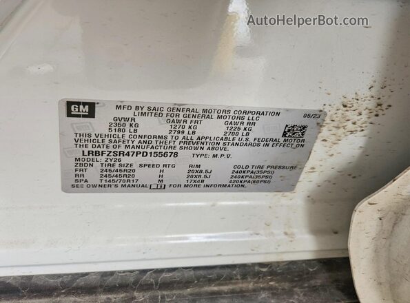 LRBFZSR47PD155678 2023 BUICK ENVISION White Vista de la etiqueta del VIN