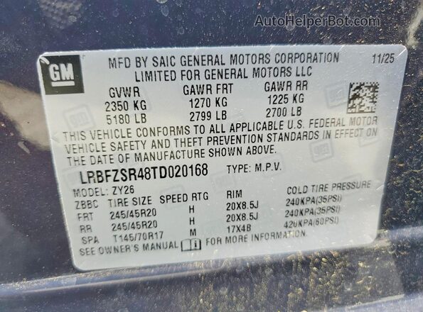 LRBFZSR48TD020168 2026 BUICK ENVISION Синий Вид наклейки с VIN-кодом