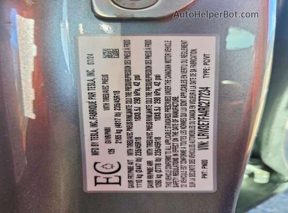 LRW3E7FA4RC277234 2024 TESLA MODEL Серый Вид подкапотного пространства