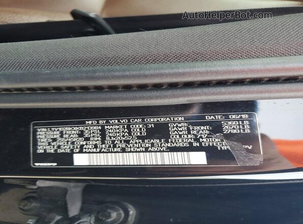 LYV102RKXKB213984 2019 VOLVO XC60 Black VIN კოდის სტიკერის ხედი