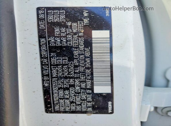 LYV102RKXKB235578 2019 VOLVO XC60 White Widok komory silnika
