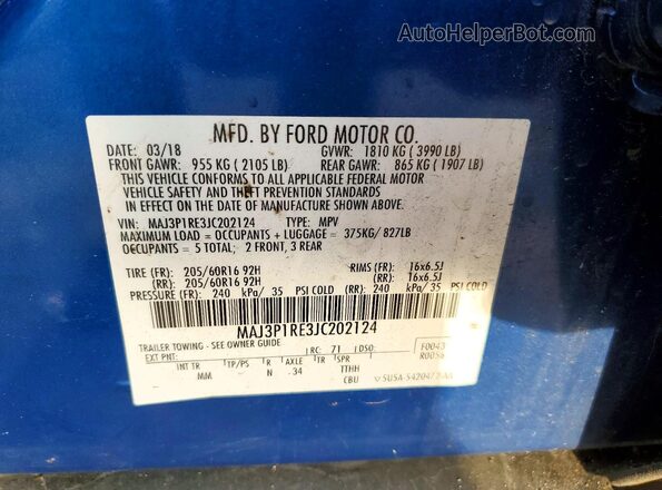 MAJ3P1RE3JC202124 2018 FORD ECOSPORT Blue Widok komory silnika
