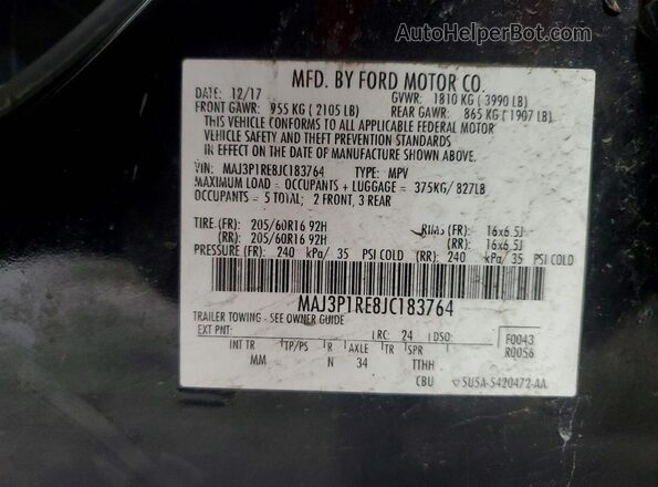 MAJ3P1RE8JC183764 2018 FORD ECOSPORT Black Widok komory silnika