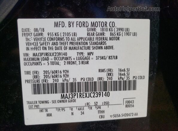 MAJ3P1REXJC239140 2018 FORD ECOSPORT Черный 