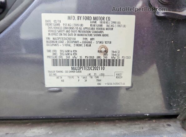 MAJ3P1TE2JC202110 2018 FORD ECOSPORT Charcoal Vista de la etiqueta del VIN
