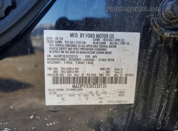 MAJ3P1TE3JC232135 2018 FORD ECOSPORT Black VIN კოდის სტიკერის ხედი