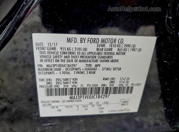 MAJ3P1VE0JC184297 2018 FORD ECOSPORT Black Вид наклейки з VIN-кодом