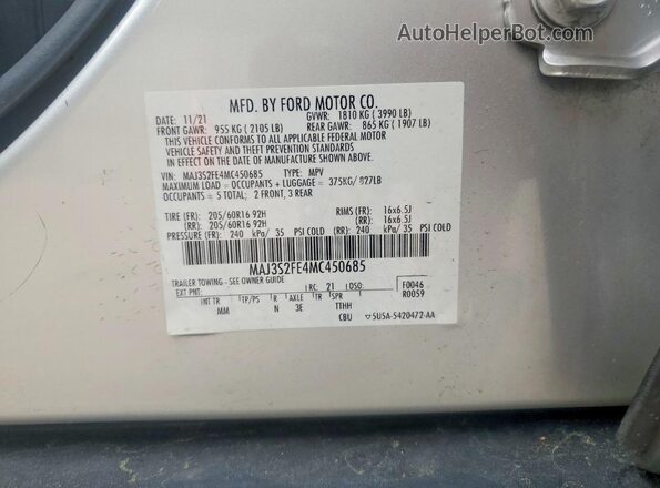 MAJ3S2FE4MC450685 2021 FORD ECOSPORT White Vista del compartimento del motor