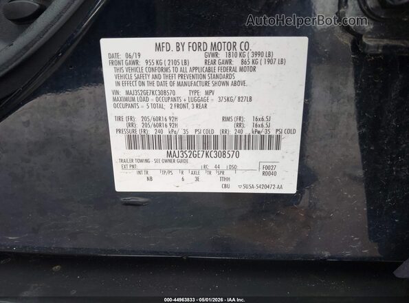 MAJ3S2GE7KC308570 2019 FORD ECOSPORT Black Vista del compartimento del motor