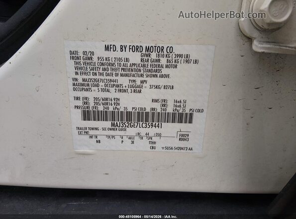 MAJ3S2GE7LC359441 2020 FORD ECOSPORT White Вид підкапотного простору
