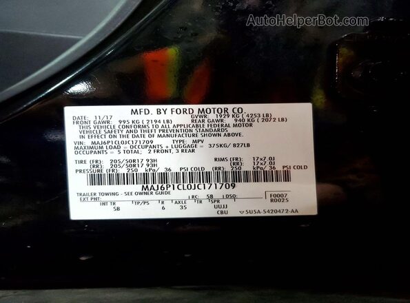 MAJ6P1CL0JC171709 2018 FORD ECOSPORT Black Вид наклейки з VIN-кодом