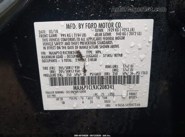 MAJ6P1CL9JC208241 2018 FORD ECOSPORT Black Вид підкапотного простору