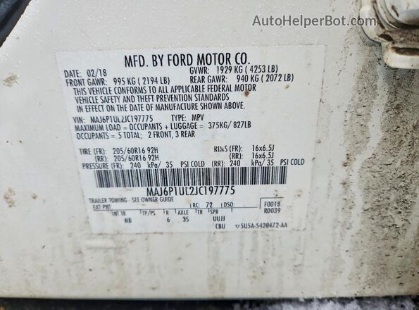 MAJ6P1UL2JC197775 2018 FORD ECOSPORT White Widok komory silnika