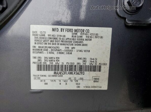 MAJ6S3FL4MC456293 2021 FORD ECOSPORT Gray Widok komory silnika