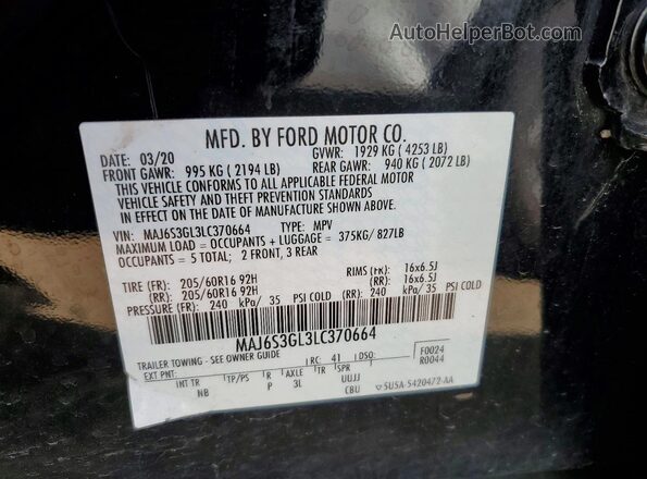 MAJ6S3GL3LC370664 2020 FORD ECOSPORT Black Vista del compartimento del motor
