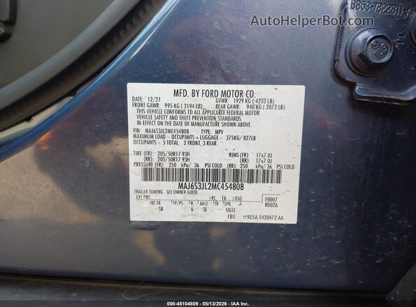 MAJ6S3JL2MC454808 2021 FORD ECOSPORT Blue Widok komory silnika