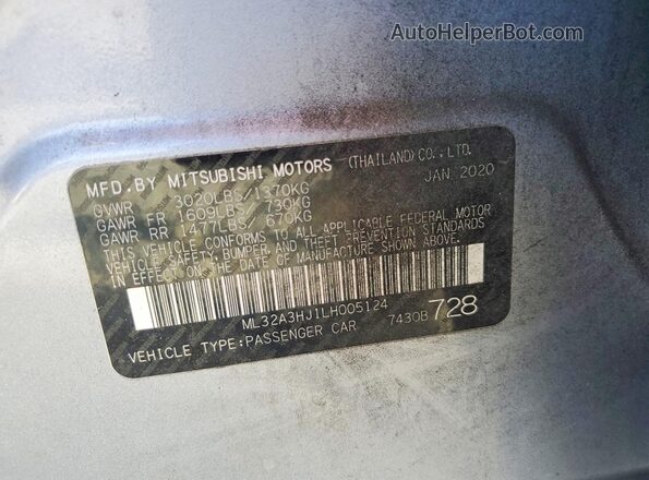 ML32A3HJ1LH005124 2020 MITSUBISHI MIRAGE Silver Vista del compartimento del motor